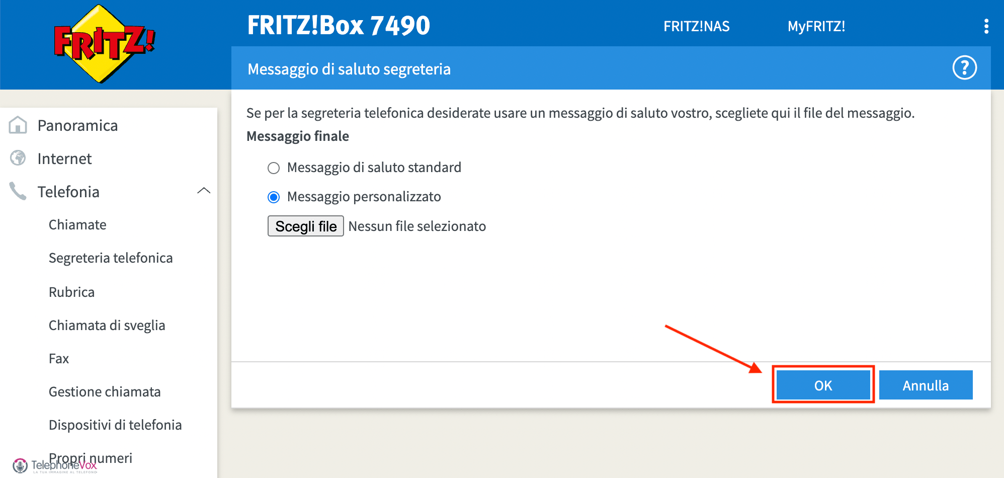 Cliccare su “OK” per salvare le modifiche apportate.