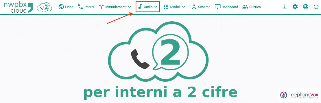 Nel menù superiore cliccare su “Audio”.