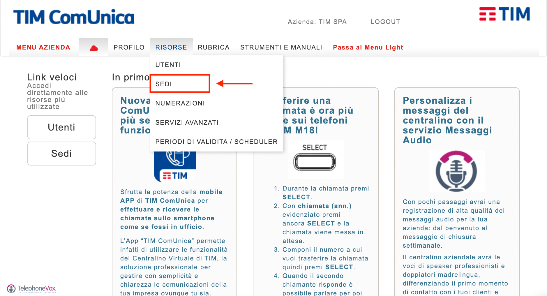 Cliccare su “Risorse” quindi “Sedi”.