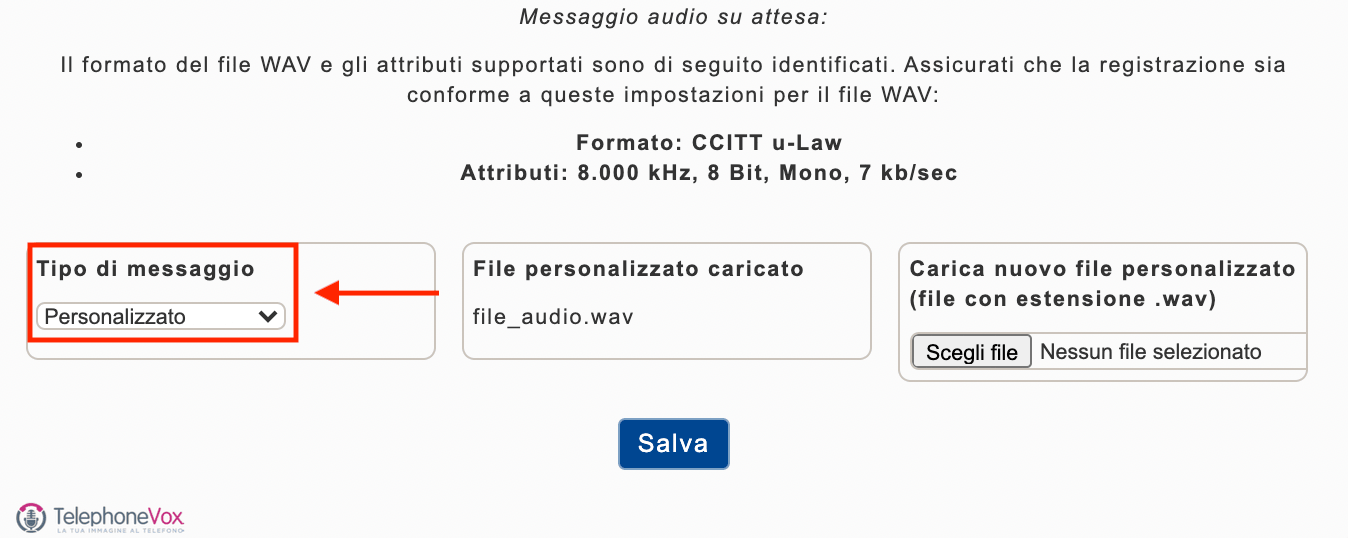 Su “Tipo messaggio” impostiamo il valore “personalizzato”.