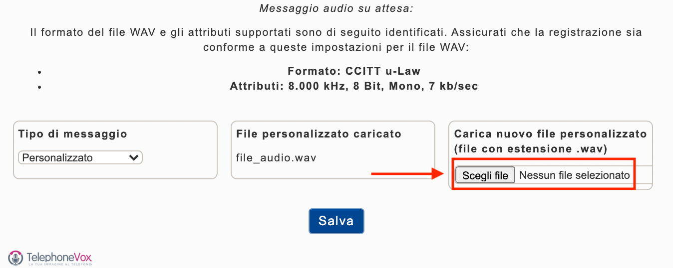 Clicchiamo su “Scegli file”. Si aprirà una finestra di sistema dalle quale scegliere il file e 
caricarlo.