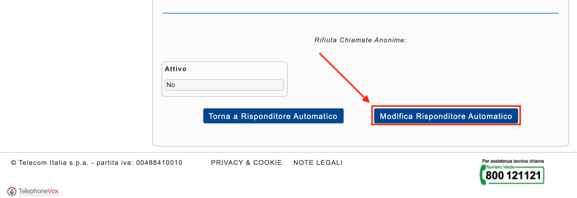 Sul fondo della pagina clicchiamo “Modifica risponditore automatico”.