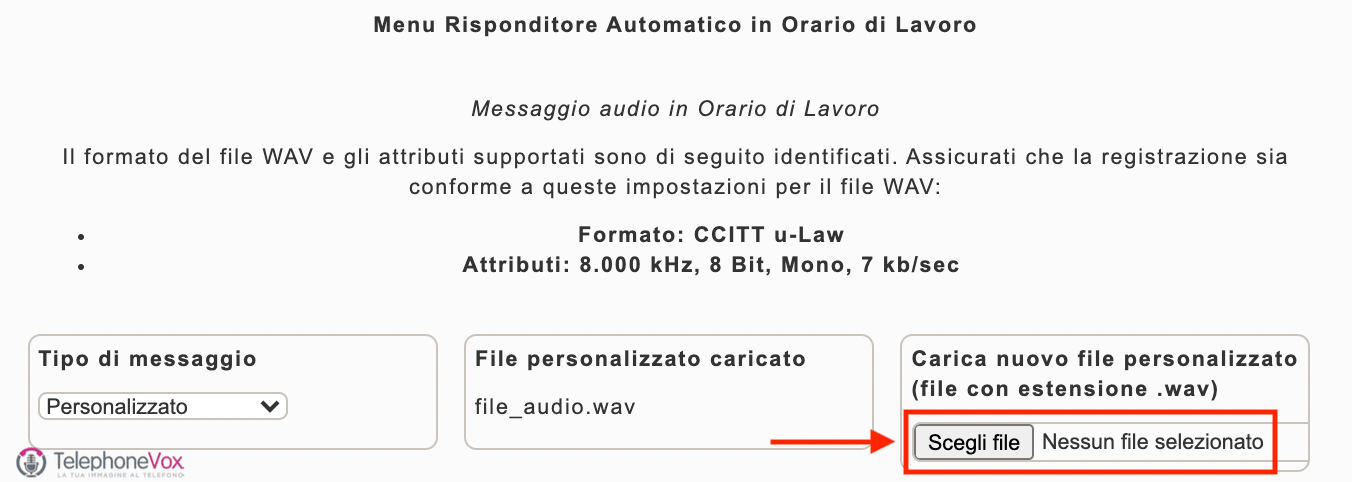 Clicchiamo su “Scegli file”. Si aprirà una finestra di sistema dalle quale scegliere il file 
e caricarlo.