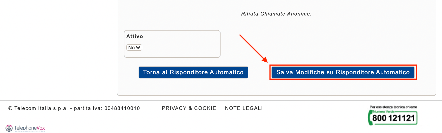 Per salvare le modifiche, a fine pagina cliccare “Salva modifiche su risponditore automatico”.