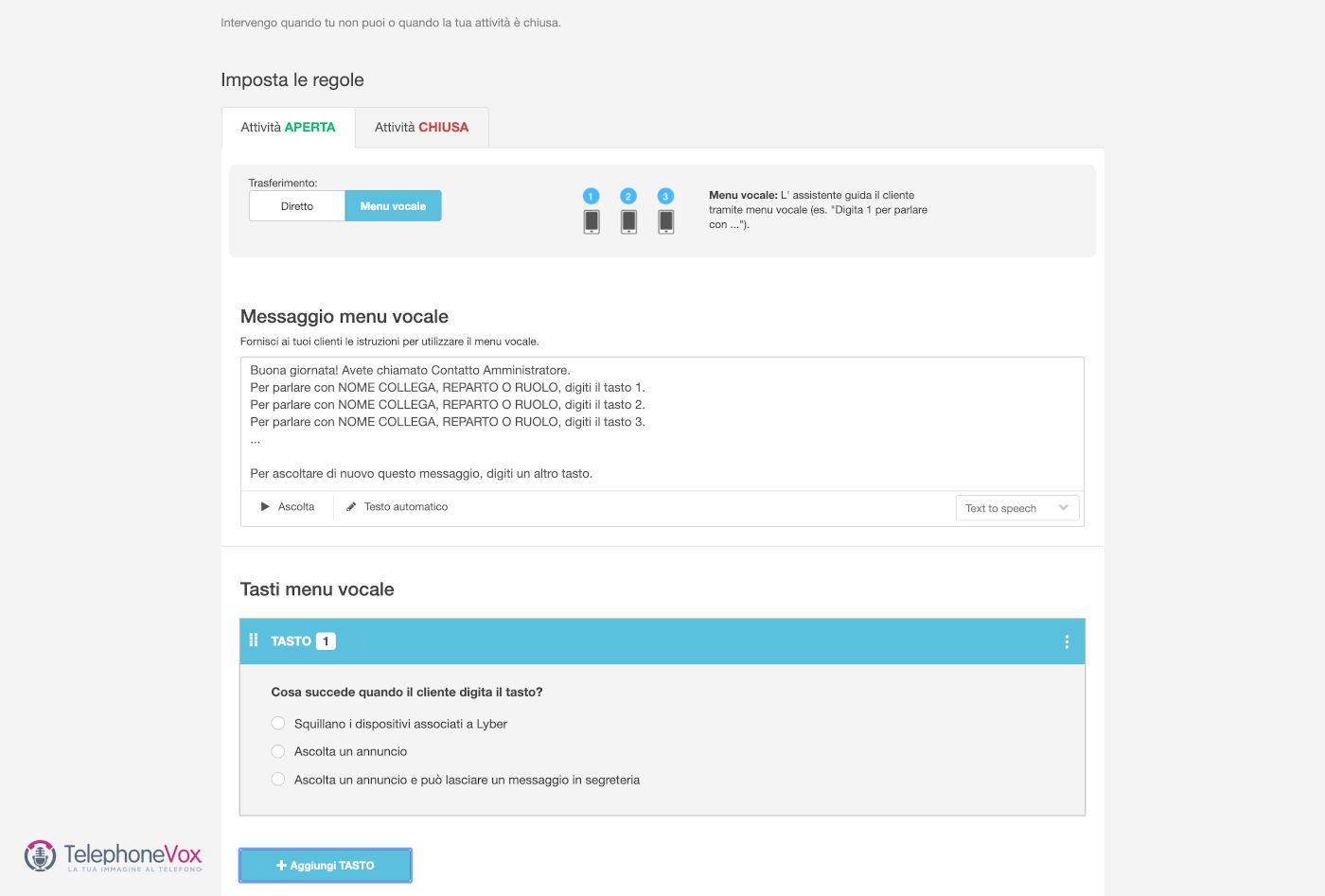 Impostazione attività aperta Lyber