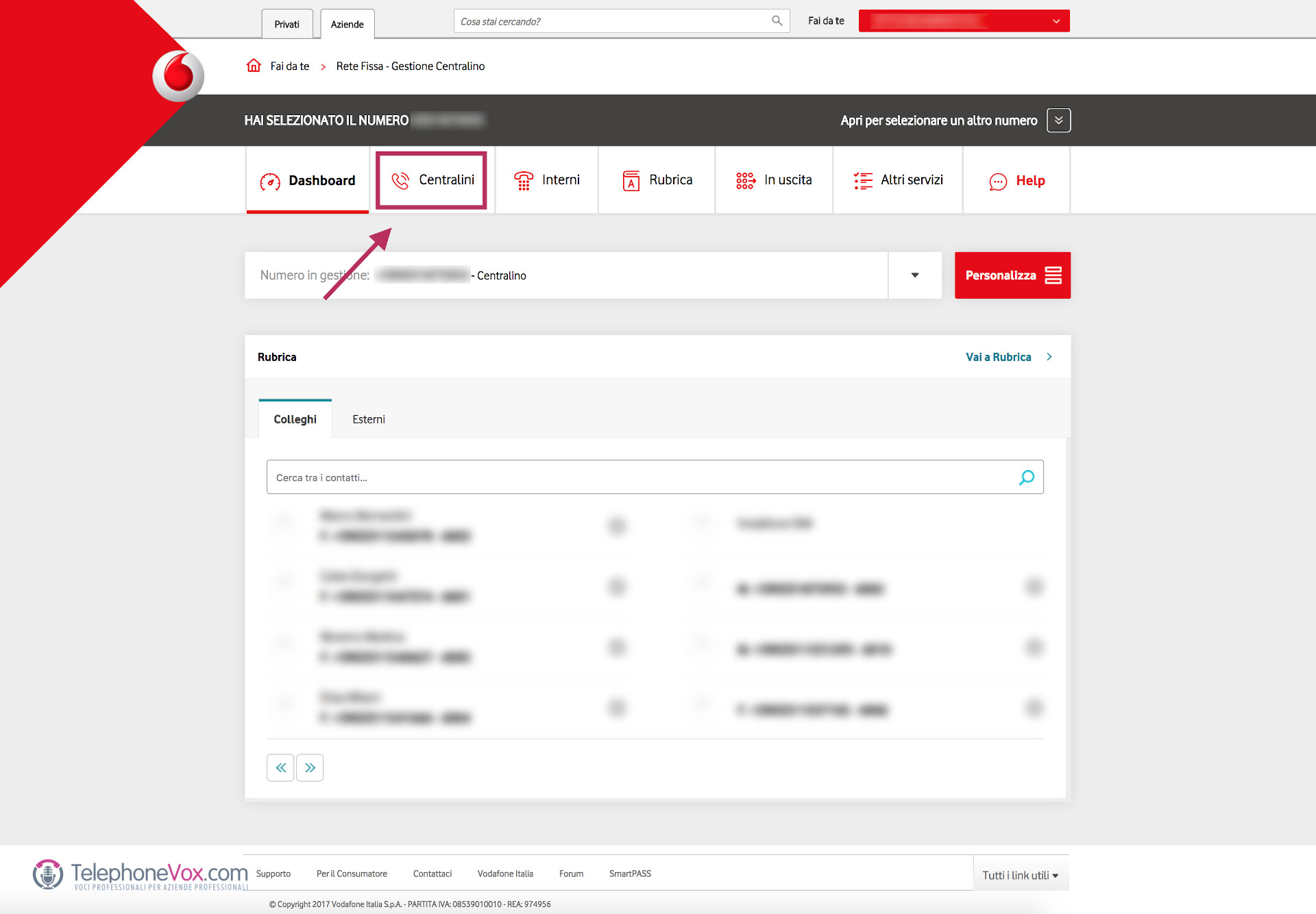 Dashboard centralino cloud Vodafone rete unica