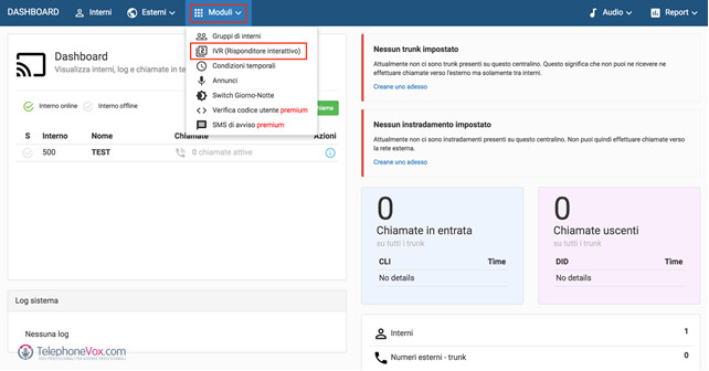Andare su moduli e poi IVR